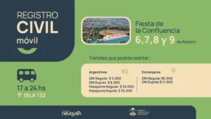 El Registro Civil Móvil estará presente en la Fiesta de la Confluencia