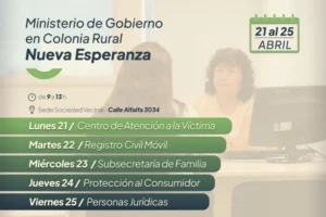 El ministerio de Gobierno atenderá en colonia rural Nueva Esperanza