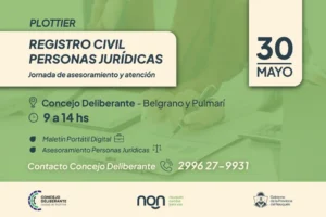 Personas jurídicas y Registro Civil atenderán en Plottier