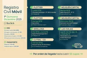 El Registro Civil Móvil presenta su cronograma para la primera quincena de diciembre