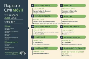 El Registro Civil Móvil recorrerá Neuquén, Plottier, Rincón de los Sauces, Cutral Có y Paso Aguerre
